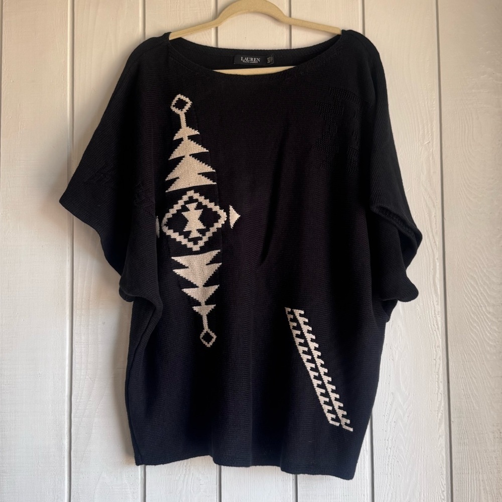 Ralph Lauren Black Label Linen Blend Knit Poncho